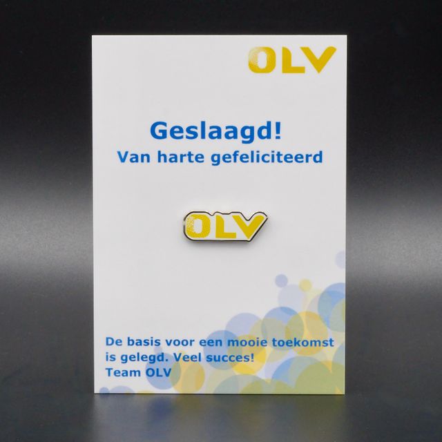 OLV Pins op gift card, Geslaagd! Van Harte Gefeliciteerd