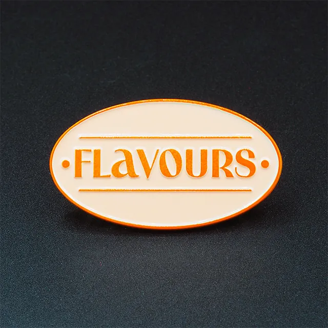 Flavours Ovaal Pins - logo Pins in oranje en roze