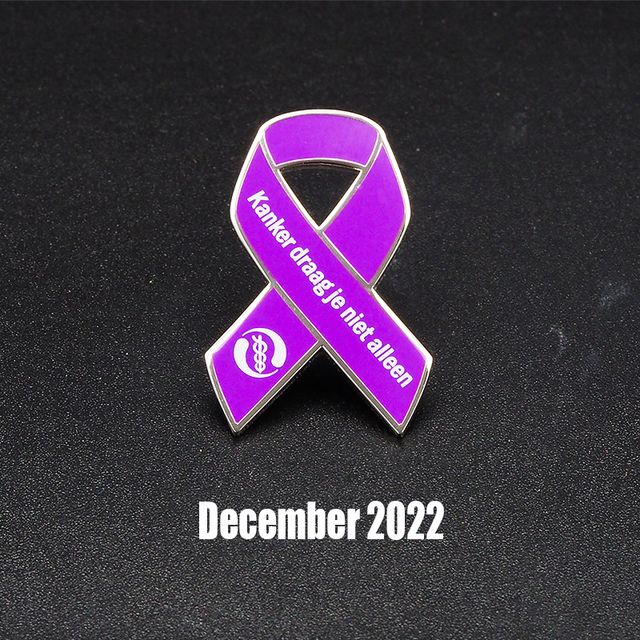 WKOF paarse Ribbon speld, Ribbon met tekst kanker draag je samen